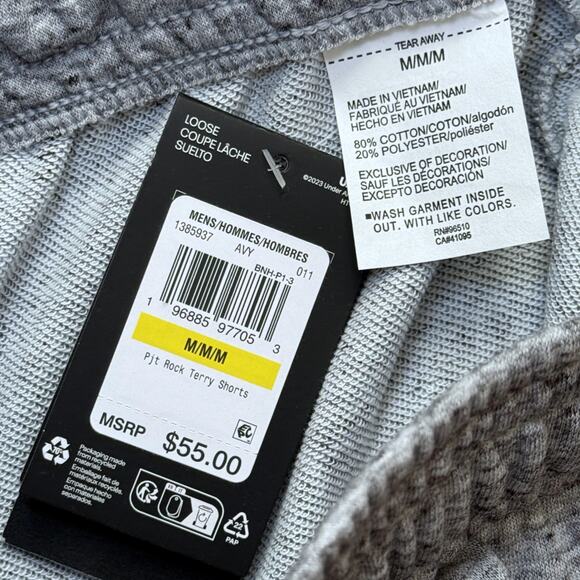 Under Armour UA Project Rock Terry Men's 5" Shorts Gray Size M NWT - Picture 7 of 9